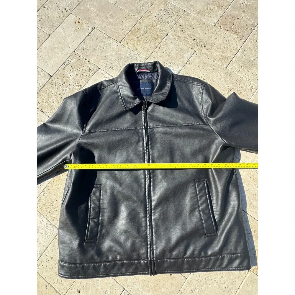 MEN'S TOMMY HILFIGER DARK BROWN FAUX LEATHER BOMBER WINTER JACKET‎ XL